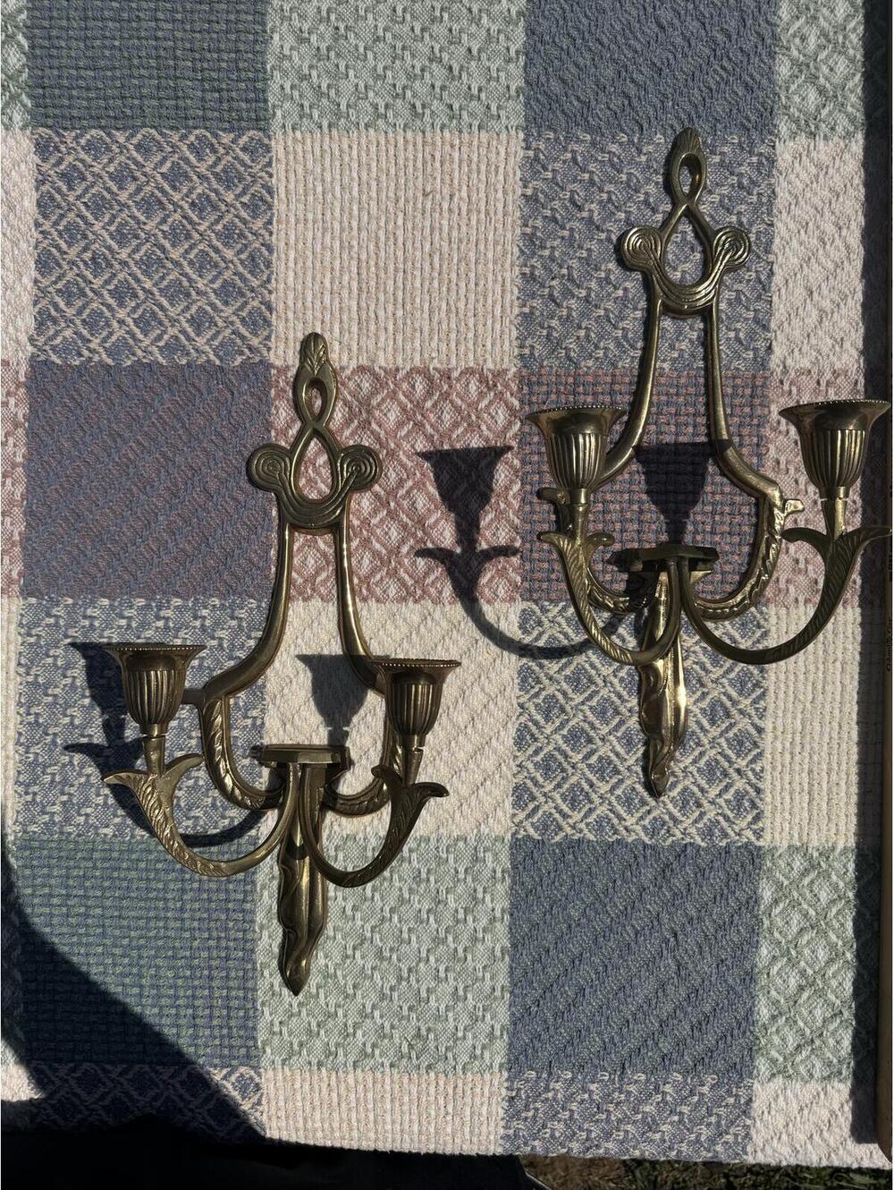 Vintage Brass Wall Sconces Candle Holders Set of 2